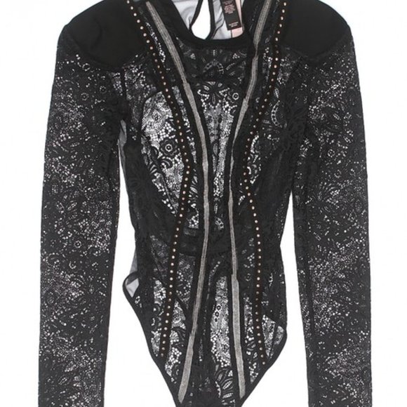 NEW Embellished Lace Mesh Bodysuit Teddy Shirt Top - Picture 4 of 8